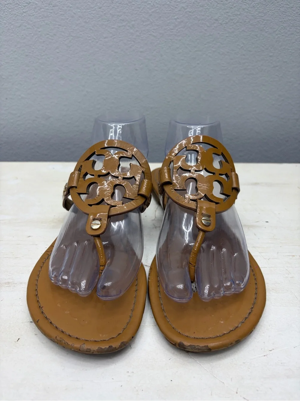 Tory Burch Brown Patent Leather Miller Sandals Size 8.5